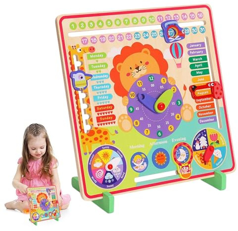 Monatssperre Spielzeug - Holz Kalenderuhr Lernspielzeug | Frühe Pädagogische Lernuhr Tafel Mit Jahreszeit Woche Tag Zeit Wetter Für Kindergarten, Lernspielzeug Und Kinder