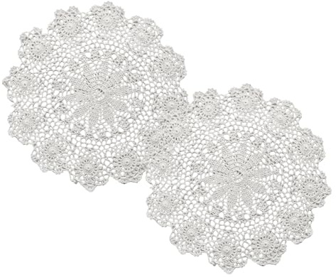 2stück Handgefertigte Tischsets, 35cm Häkelspitze Baumwoll-Tischdecke, Weiß | Vintage-Deckchen, Blume Matte Rund Gehäkelt Spitzendeckchen, Gewebte Platzsets für Küche, Esszimmer Party (Weiß: 35 cm)
