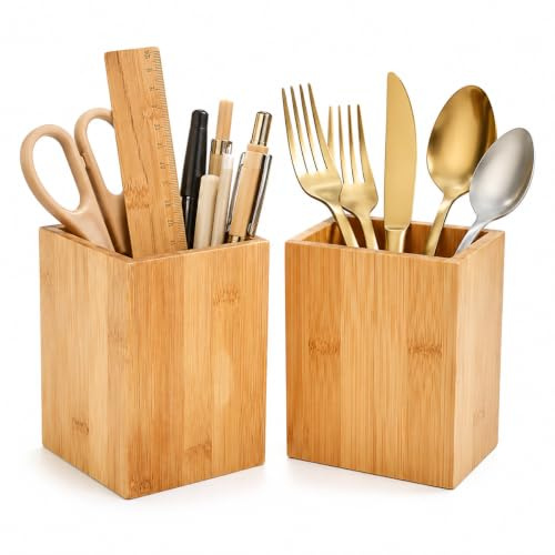 BXUUXA Bambus Utensilienhalter 2er Set Quadratisch 14 × 10 cm