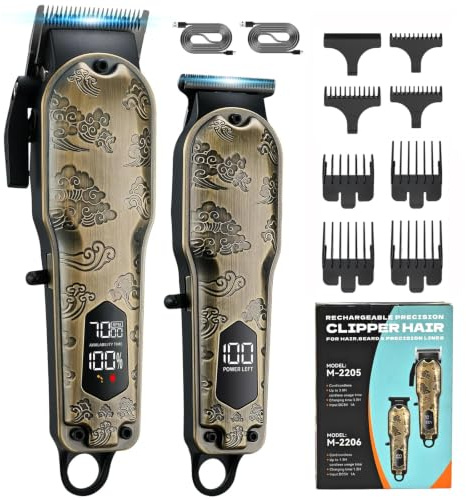 Professional Hair Clippers Men, 7000RPM Motor, Metal Vintage Luxury Mens Hair Clippers and Detail Trimmers Set, Cordless Shaver Clippers for Men Haircut, Electric Hair Trimmer with LCD Display