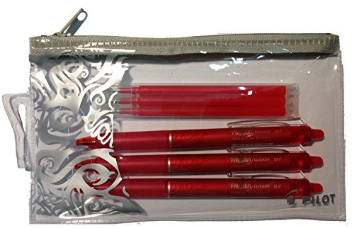 Frixion PILOT Tintenroller Ball Clicker (3er Sparpack + 3 Minen + Etui, Rot)