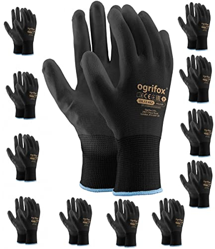 12 Paar PU schwarz beschichtet Nylon Arbeitshandschuhe. Garten-, Builders, Mechaniker