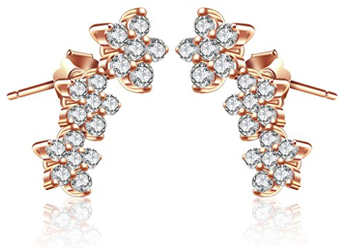 Yumilok Roségold 925 Sterling Silber Zirkonia Blumen Ohrklemme Ohrstecker Ohrringe Hypoallergen Ohrschmuck Ear Cuffs für Damen Frauen Mädchen