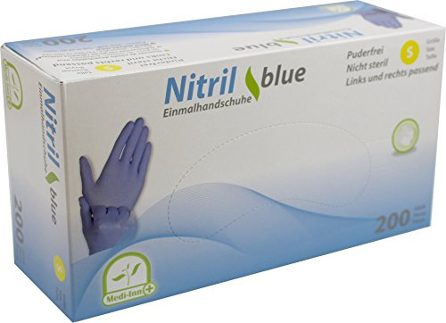 Medi-Inn Nitrilhandschuhe 200 Stück blau, Einweghandschuhe, Einmalhandschuhe, Untersuchungshandschuhe, Nitril Handschuhe, puderfrei, latexfrei (1 Box S, blau)