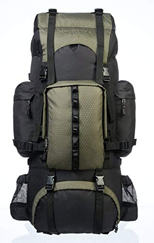 Amazon Basics Wanderrucksack mit Innengestell und Regenschutz, 65 L, Grün
