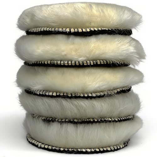Gracefur 5 Pcs 5 Inch Lambs Wool Polishing Buffing Pads with Hook and Loop Back – Soft Sheepskin Buffer Pads for Vehicles, Boat, Furniture, Floors and So On