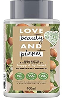 Love Beauty and Planet Sheabutter und Sandelholzöl Veganes Shampoo, feuchtigkeitsspendend und feuchtigkeitsspendend für Männer und Frauen, professionelle Tiefenreinigung und Haarreparatur für