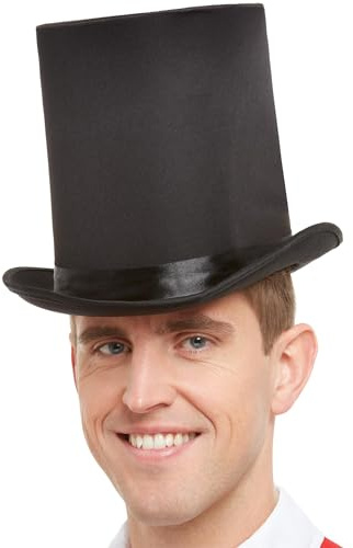 Smiffys Chapeau haut-de-forme de luxe, Noir, Avec bord intérieur élastique