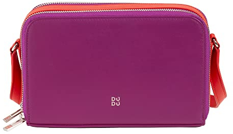 DUDU Sac bandoulière Femme Petit en Cuir Deux Fermetures Portefeuille Sac à Main Plusieurs Compartiments Fuchsia