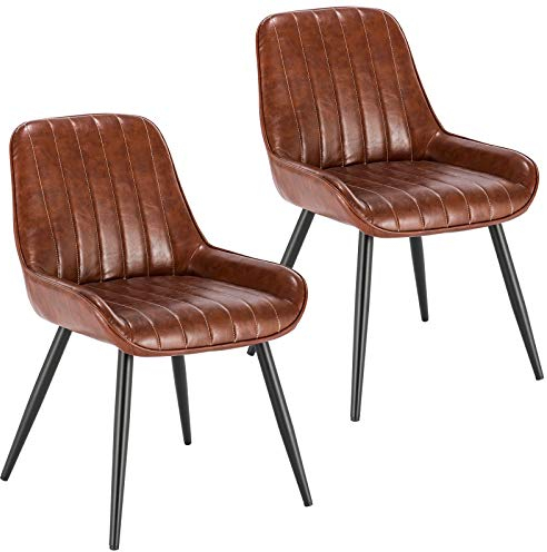 Lestarain Esszimmerstühle 2er Set, für Esszimmer Wohnzimmer Küche, Retro Küchenstühle gepolstert, Sitzfläche aus Kunstleder, mit Metallbeine, bis 150 kg belastbar, Braun