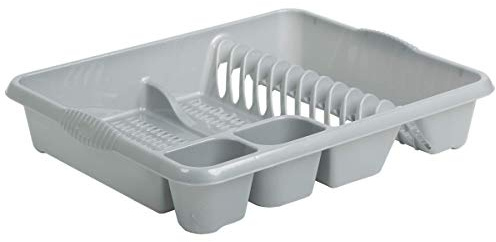Galleries High Grade Large Plastic Dish Drainer Plate and Cutlery Rack Holder (Silver/Grey)