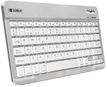 SUBBLIM Teclado Bluetooth Smart para Tablet O iPad BlancoPlata Diseño Ultra Slim Teclas De Alta Precisión Batería Li-Ion Recargable Ahorro De Energía