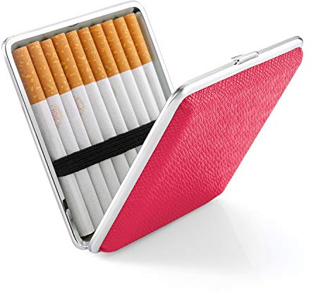 Étui à cigarettes, en métal, pour 20 cigarettes, en cuir synthétique, beige, noir, marron, bleu, rouge, boîte/accessoire/filtre pour cigarettes enroulées, rouge, m