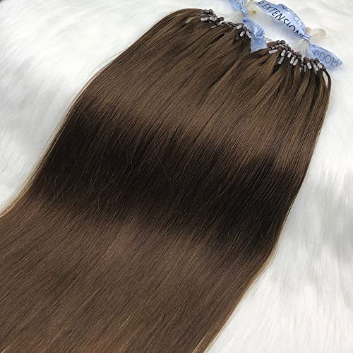 GOOFIT Hair Extensions Micro Loop Human Hair Extensions Remy Hair Double Rings - 1g/s 50s/pack - (22 #02 Dark Brown)
