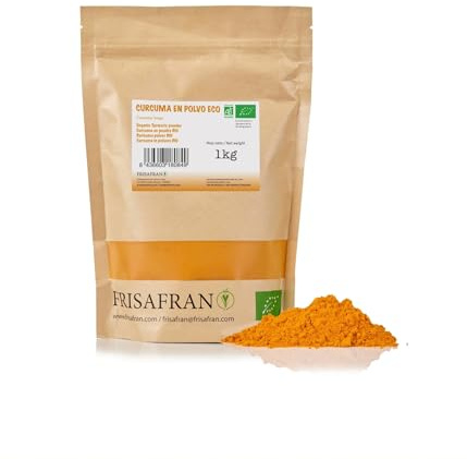 FRISAFRAN | Curcuma in polvere BIO 1kg | Digestivo | naturale | Polvere radice di curcuma | macinata | cibo bio | integratore | Curcuma-pura | senza additivi | Origine India