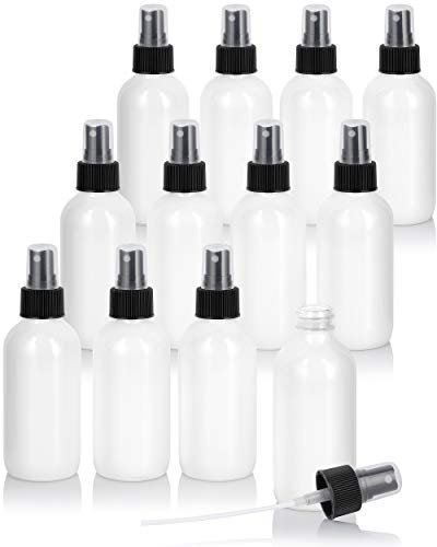 4 oz High Shine Gloss White Glass Boston Round Bottle with Black Fine Mist Sprayer (12 pack)