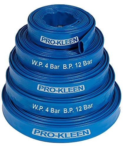 Pro-Kleen Layflat Hose 20M PVC Submersible Water Pump Blue Discharge Pipe Diameter 25mm - for Drainage, Floods, Irrigation, Hot Tub, Swimming Pool - 2 Circlips - Sizes 5-25 Metre (20 Metres)