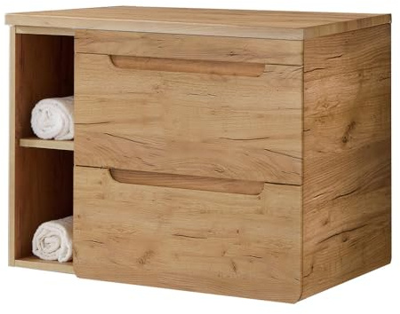 Lomadox Waschtischunterschrank 81 cm mit Regal LUTON-56-CRAFT Wotan Eiche Nb. B/H/T ca. 81/61,5/46 cm