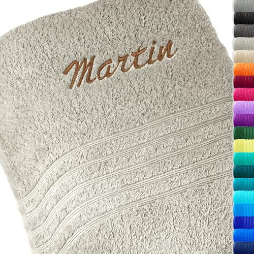Lashuma Saunatuch mit Namen Bestickt, Großes Handtuch 85x200, London Badetuch Grau - Kiesel