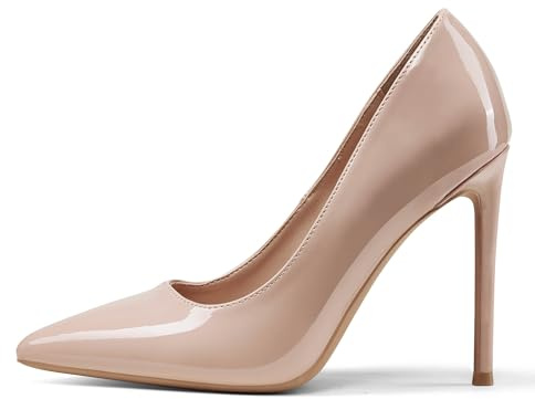 GENSHUO Zapatos de Tacón Alto para Mujer 10 cm,Sexy Tacón de Aguja con Punta Puntiaguada para Fiestas Boda Oficina Stilettos High Heels Tacones de Aguja Beige,Talla EU 38.5