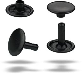 IstaTools Remaches huecos para cuero, doble capuchón de latón, remaches inoxidables, para bolsos, cinturones, tela (9 x 8 mm, negro, 125)