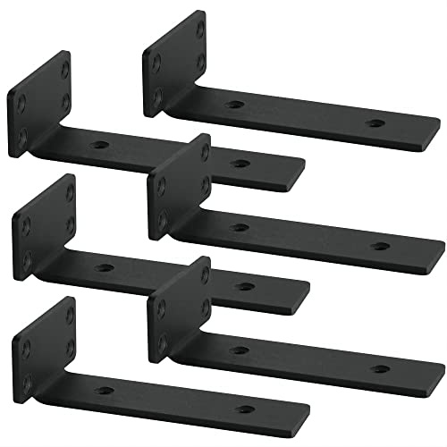 Floating Shelf Bracket, 6 Pcs of 8 inch Heavy Duty Shelf Brackets, Black | Industrial Shelf Brackets, L Brackets for Shelves Support, DIY, 1/5 Inch Thicked