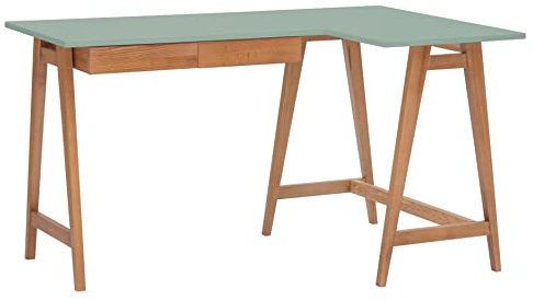 Eckschreibtisch Luka Tisch Mit L-Form Winkelschreibtisch Schreibtisch Bürotisch Ecktisch Arbeitstisch Studie Tisch Computertisch - 135 cm + 85 cm - Rechte Seite - Massivholz Eiche - Salbeigrün