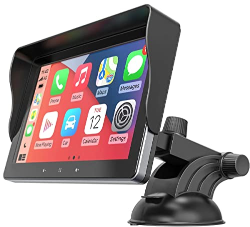 Receptor de audio de 7, 12V 24V monitor con pantalla táctil, estéreo de coche montado en el salpicadero con Apple Carautoplay inalámbrico, Android Auto Bluetooth 5.0, llamadas manos libres
