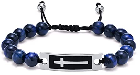 LAFATINA Kreuz Perlen Armband Damen Herren Verstellbares Seil Lords Gebetsarmbänder für Ostern, Weihnachten, Vatertag, Ordensarmreif