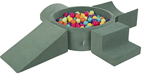 KiddyMoon Spielplatz Velvet Aus Schaumstoff Mit Samt Rund Bällebad (300 Bälle) + Version 5 Ballgruben Für Babys Spielbad, Hergestellt In EU, Waldgrün: Hellgrün/Gelb/Türkis/Orange/Dunkelpink/Violett