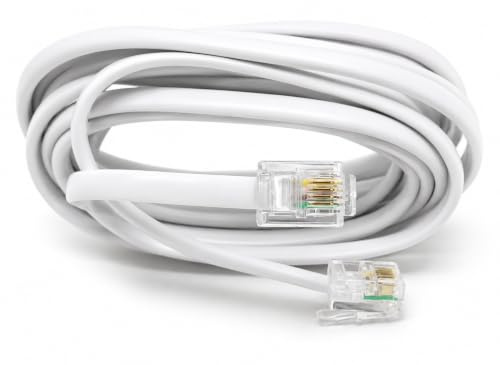 DRUT RJ11 to RJ11 Telephone Landline Cable, 2m, White | ADSL (6P4C), Flat Lead, High Speed, BT Internet Broadband, Male to Male, Router, Modem, Phone Extension Wire, 6.5ft