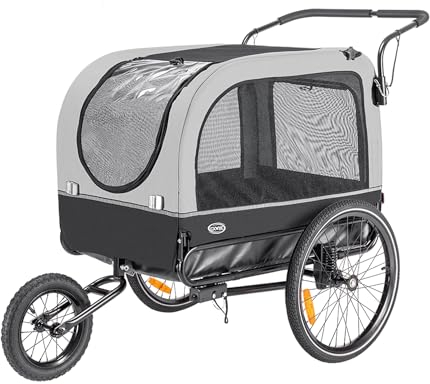 CXWXC Fahrradanhänger für Hunde 2 in 1 Fahrradanhänger & Jogger hundewagen mit Stoßdämpfer, Hundeanhänger Maximale Belastbarkeit 40KG/88LBS (Grau)