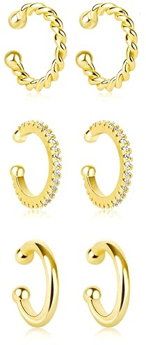 Gold Ear Cuffs for Women, Non-Piercing, 14K Real Gold, Waterproof, Trendy Tiny Dainty Cubic Zirconia Clip-On Earrings