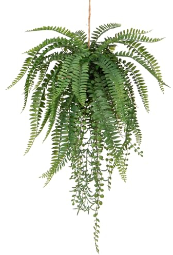 Briful 13.8 Artificial Hanging Plant with Hemp Rope, Fake Plants Boston Fern Hanging Plants Faux Plants Indoors for Home Kitchen Bathroom Wall Decorations