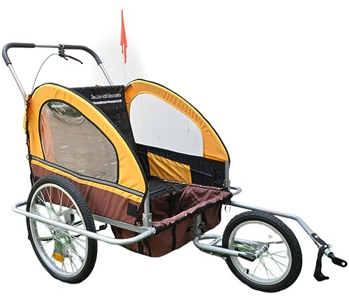 HAZARA Parent barncykelvagn vikbar dubbel barnvagn 2 i 1 utomhus vattentät cykel ridvagn lätt att manövrera – orange
