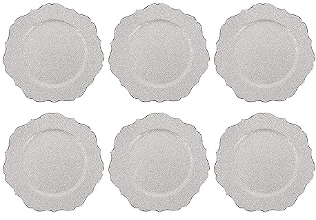 YöL Set Of 6 Charger Plates Silver Glittery Xmas Dinner Party Wedding Birthday New Year Table Decoration Luxury Christmas