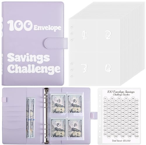 100 Budgeting Planner & Savings Challenges Budget Book, Envelope Challenge Binder to Save $5,050, Savins Binder with Cash Pockets