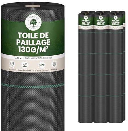 300 m² Mulchvlies, 130 g/m², sehr dick, 6 Rollen Geotextil, gegen Kies, 50 mx1 (6 x 50 m² = 300 m²) für Terrassen und Einfahrten – Unkrautvlies