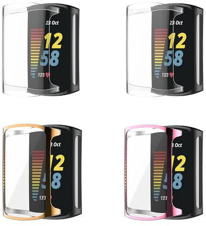 Pack of 4 Case for Fitbit Charge 6, Protective Film, Flexible TPU Screen Protector Case, Scratch-Resistant Cover, Protective Case Compatible with Fitbit Charge 6/Charge 5