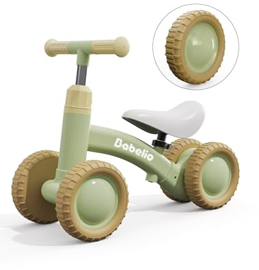 Babelio Updated Baby Balance Bike for 1 Year Old Boys Girls, 10-36 Month Toddler Balance Bike, 4-Wheel Off-Roader Design, Adjustable Seat & Handlebar - Green