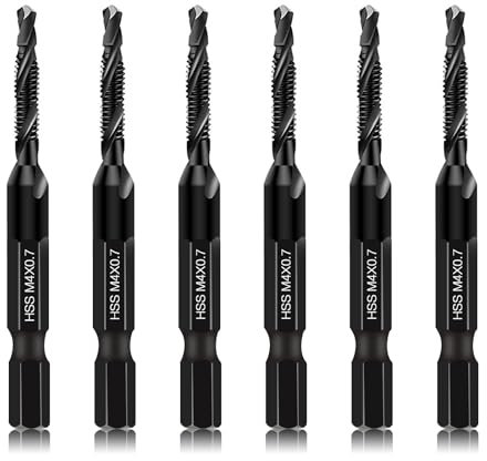 6 Packs M4 Combination Drill & Taps Bit Set, Screw Threading Tapping Tools in Size M4*0.7 with Anti-rust Black Coating, 6mm Hex Shank and Storage Case