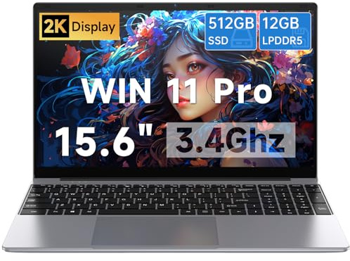 Gezoon Computer portatile da 15,6 pollici, Win 11 Pro, 12 GB di RAM 512 GB SSD, Celeron N100 Quad-Core (fino a 3,4 GHz), FHD IPS 1920 x 1080, HDMI, Type-C, USB 3.0, WiFi 6, BT 5.2, lettore di schede