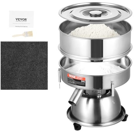 VEVOR Tamiz Vibratorio Eléctrico Automático de Acero Inoxidable con Malla 40+60, 45 W para Encimera, Tamizadora Eléctrica para Harina, Frijol Mungo, Arroz, 350 x 320 x 360 mm, 1150 r/min, Plata