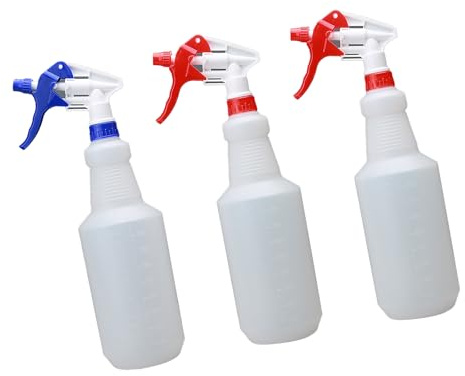CHAMEEN 3 x Spray Bottles with Scale Chemical Resistant Pump Sprayer for Household Garden Workshop Atomiser Bottle Car with Adjustable Nozzle