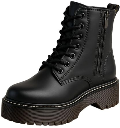 Genérico Botas Negras Militares Estilo Punk con Plataforma Dentada y Cordones hasta la Parte Superior. Cierre con Cremallera. Botas para Mujer - Talla 38EU