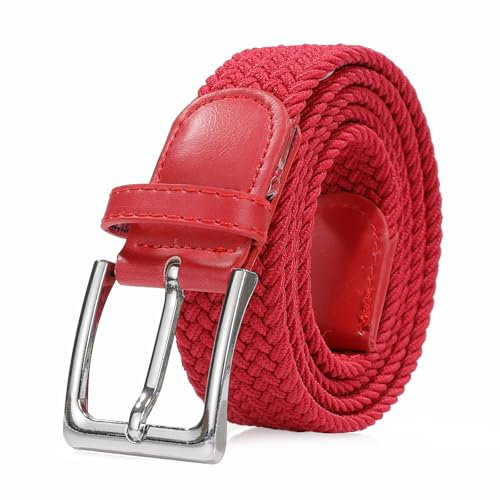 Bella Accessori Geflochtener elastischer Gürtel für Damen und Herren Stoffgürtel Elastisches geflochtenes Armband mit Schnalle aus Zinklegierung Causal Unisex, rot, 115cm Larghezza 3.5cm