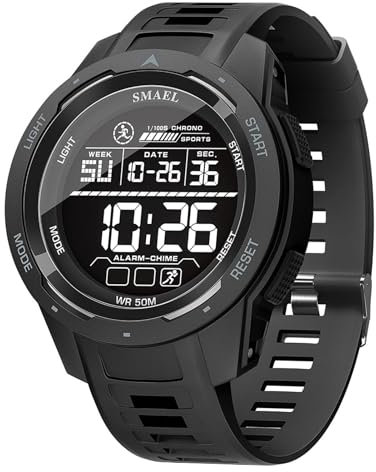 SMAALEB Waterproof Tactical Men's Digital Watch with Backlight, Stopwatch, Alarm, Calendar, Shockproof design. Ideal for outdoor sports and military use.,Black