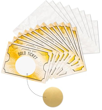 20 Pcs Golden Ticket Scratch Card Reveal Customize Your Own Raffle DIY Gift Voucher Holiday Scratch Card Reveal Golden Ticket Gift Card & Stickers Scratch to Reveal Creating Mystery and Randomness