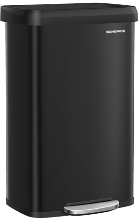 SONGMICS Kitchen Trash Can, 21 Gallon (80 L) Stainless Steel Garbage Can, with Stay-Open Lid and Step-on Pedal, Soft Closure, Tall, Large and Space-Saving, Black ULTB534B01