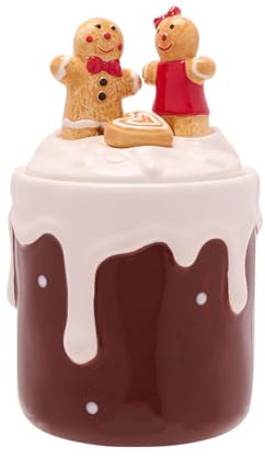 The Seasonal Gift Co - Mr & Mrs Gingerbread Icing Cookie Jar - Glazed Ceramic With Removable Lid Christmas Home Decor & Homeware Gifting Present for Kitchen & Dining Room Xmas Display/Cookie Jar.
